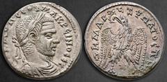 Roman Provincial Seleucis and Pieria. Laodicea ad Mare. Macrinus circa AD 217-218. Billon-Tetradrachm 26 mm, 11,97 g AΥT K M OΠ ΣEOΥ MAKΡINOΣ ΣEB, laureate head right / ΔHMAΡ X - EΞ ΥΠATOΣ ΠΠ, eagle s