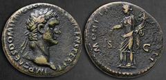Roman Imperial Domitian AD 81-96. Rome As Æ 27 mm, 9,44 g IMP CAES DOMIT AVG GERM COS XVI CENS PER P P, laureate head right / MONETA AVGVSTI S-C, Moneta standing left, holding scales and cornucopia. N