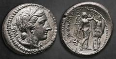 Greek Sicily. Syracuse circa 310-305 BC. Time of Agathokles, circa 310-305 BC Tetradrachm AR 27 mm, 17,09 g Sicily, Syracuse AR Tetradrachm. Time of Agathokles, circa 310-305 BC. Wreathed head of Kore