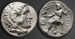 Greek Seleukid Kingdom. Sardeis. Seleukos I Nikator 312-281 BC. In the types of Alexander III of Macedon Tetradrachm AR 25 mm, 16,75 g Head of Herakles to right, wearing lion skin headdress / Zeus Nik