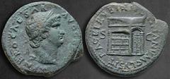 Roman Imperial Nero AD 54-68. Rome As Æ 30 mm, 12,18 g IMP NERO CAESAR AVG GERM, laureate head right / PACE P R VBIQ PARTA IANVM CLVSIT / S - C, temple of Janus with latticed window on right and garla