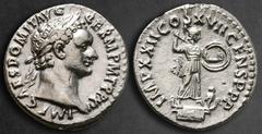 Roman Imperial Domitian AD 81-96. Rome Denarius AR 18 mm, 3,39 g IMP CAES DOMIT AVG GERM P M TR P XV, laureate head of Domitian right / IMP XXII COS XVII CENS P P P, Minerva standing right on capital 