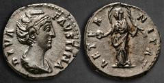 Roman Imperial Diva Faustina I after AD 140-141. Struck under Antoninus Pius, circa AD 147-161. Rome Denarius AR 17 mm, 2,75 g DIVA FAVSTINA, draped bust right / AETERNITAS, Aeternitas (or Providentia