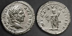 Roman Imperial Caracalla AD 198-217. Rome Denarius AR 18 mm, 2,42 g ANTONINVS PIVS AVG BRIT, laureate head to right / P M TR P XV COS III P P, Hercules standing to left, holding branch, club and lion 