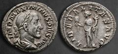 Roman Imperial Maximinus I Thrax AD 235-238. Rome Denarius AR 20 mm, 3,36 g IMP MAXIMINVS PIVS AVG, laureate, draped and cuirassed bust right / LIBERALITAS AVG, Liberalitas standing left, holding abac