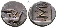 Greek Sikyonia. Sikyon circa 100-60 BC. Olympiadas, magistrate Triobol AR 16 mm, 2,14 g Good Very Fine