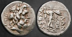 Greek Thessaly. Thessalian League circa 150-100 BC. Simios and Pole-, magistrates Stater AR 22 mm, 6,01 g Head of Zeus right, wearing laurel wreath, ΣΙΜΙΟΥ to left / ΘΕΣΣΑΛΩΝ, Athena Itonia advancing 
