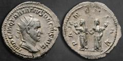 Roman Imperial Trajan Decius AD 249-251. Rome Antoninianus AR 23 mm, 4,07 g IMP C M Q TRAIANVS DECIVS AVG, radiate, draped and cuirassed bust right / PANNONIAE, the two Pannoniae, veiled and robed, st