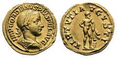 Roman Imperial Gordian III AD 238-244. Struck AD 241-241. Rome Aureus AV 20 mm, 4,68 g IMP GORDIANVS PIVS FEL AVG, laureate, draped and cuirassed bust of Gordian III to right / VIRTVTI AVGVSTI, Hercul