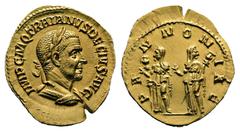 Roman Imperial Trajan Decius AD 249-251. Rome Aureus AV 20 mm, 3,93 g IMP C M Q TRAIANVS DECIVS AVG, laureate and cuirassed bust of Trajan Decius to right / PANNONIAE, the two Pannoniae standing facin