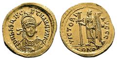Roman Imperial Basiliscus AD 475-476. Late autumn AD 475-August AD 476. Constantinople, 9th officina Solidus AV 21 mm, 4,47 g D N bASILISCI Et MARC P AVG, pearl-diademed, helmeted, and cuirassed bust 