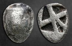Greek Islands off Attica. Aegina circa 480-457 BC. Hemiobol AR 8 mm, 0,41 g Sea turtle / Large square incuse with skew pattern. Very Fine Meadows, Aegina, Group IIIa; HGC 6, 453.
