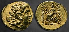 Greek Kings of Pontos. Kallatis. Mithradates VI Eupator 82-72 BC. First Mithradatic War issue, in the name and types of Lysimachos of Thrace Stater AV 18 mm, 8,35 g Diademed head of Alexander the Grea