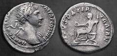 Roman Imperial Trajan, with Trajan Pater AD 98-117. Rome Denarius AR 19 mm, 3,44 g IMP TRAIANVS AVG GER DAC P M TR P COS VI P P, laureate bust right, with slight drapery / DIVVS PATER TRAIAN, Marcus U