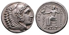 Greek Kings of Macedon. Amphipolis. Alexander III "the Great" 336-323 BC. Struck under Antipater circa 325-323/2 BC Tetradrachm AR 27 mm, 17,19 g Head of Herakles to right, wearing lion skin headdress