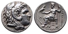 Greek Seleukid Kingdom. Babylon. Seleukos I Nikator 312-281 BC. In the name and types of Alexander III of Macedon Tetradrachm AR 27 mm, 17,15 g Head of Herakles right, wearing lion skin headdress / Ze