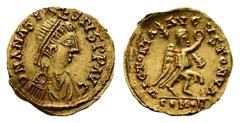 Migration Period Visigoths. Narbonne (?) AD 509-520. Pseudo-Imperial issue in the name of Anastasius . Tremissis AV 13 mm, 1,50 g D N ANASTASIVS P P AVG, draped, cuirassed and diademed bust right / VI