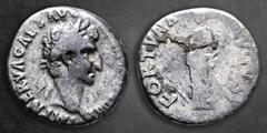 Roman Imperial Nerva AD 96-98. Rome Denarius AR 17 mm, 2,96 g IMP NERVA CAES AVG P M TR P COS II P P, laureate head right / FORTVNA AVGVST, Fortuna standing left, holding rudder and cornucopia. Fine R