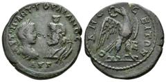 Gordian III. AD 238-244. Æ Pentassarion. Laureate, draped, and cuirassed bust of Gordian III right, seen from behind, vis-à-vis draped bust of Serapis left, wearing modius, cornucopia at shoulder. / E