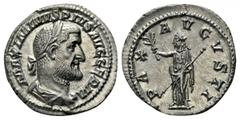Maximinus Thrax. Rome mint. AR Denarius. MAXIMINVS PIVS AVG GERM, laureated bust right. / PAX AVGVSTI, Pax standing left, holding branch and scepter. Cohen 37; BMC 144; RIC 19. 20 mm, 3,03 g extremely