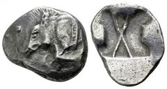 Lycia, Uncertain Dynast . Circa 520-470/60 BC. AR Stater. Forepart of boar left / Incuse square divided by large X, indentations on three sides. Falghera 14–6; SNG Copenhagen Supp. 370. 21 mm, 9,16 g 
