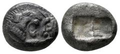 Lydia, Sardes. Siglos - Half Stater. Kroisos, circa 564/53-550/39 BC. AR 13mm., 5,10g. Confronted foreparts of lion and bull / Double incuse punch. Berk 23; SNG Kayhan 1024-6. very fine