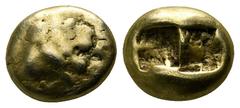 Lydia. Sardea. Alyattes – Kroisos circa 620-550 BC. 1/6 Stater EL 7mm., 2,26g. Head of roaring lion right, sun with multiple rays on forehead / Double incuse punch. fine Weidauer 78.