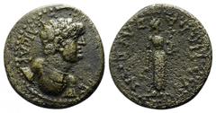 Lydia. Philadelphia. Domitian AD 81-96. Bronze Æ 14mm., 2,55g. ΔΟΜΙΤΙΑN KAICAP. Draped and cuirassed bust right. / ΦΛΑ ΦΙΛΑΔΕΛΦΕΩΝ. Apollo standing right, holding lyre and plectrum. very fine RPC 1331