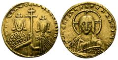 Constantine VII Porphyrogenitus, with Romanus II. AD 913-959. Byzantine Histamenon Nomisma AV 18mm., 4,46g. + IҺS XΓS RЄX RЄGNANTIЧM, facing bust of Christ Pantokrator / COҺSτAҺτ' CЄ ROMAN' AЧςς I R, 