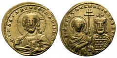 Nicephorus II Phocas. AD 963-969. Byzantine Histamenon Nomisma AV 20mm., 4,43g. Facing bust of Christ Pantokrator / The Theotokos and Nicephorus, crowned and wearing loros, facing, holding patriarchal