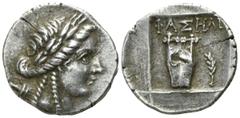 Lycia. Phaselis. Lycian League 167-81 BC. Drachm AR 15mm., 2,52g. Laureate head of Apollo right, with bow and quiver over shoulder / Î¦Î‘Î£Î—Î›Î™, lyre; branch to lower right; all within incuse square