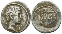 Lycia. Masikytes. Augustus 27-14 BC. Drachm AR 19mm., 3,31g. Î›-Y, bare head right / M-A, two lyres; field two plectra. very fine RPC 3309; Troxell 120