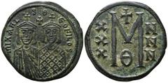 Michael II AD 821-829. Byzantine Follis Ã† 28mm., 7,76g. Busts of Michael II and Theophilus facing / large M between XXX and NNN. very fine MIB 10; Sear 1642.