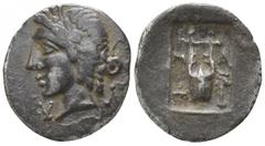 Lycia. Masikytes 48-23 BC. Hemidrachm AR 15mm., 1,47g. Laureate head of Apollo left, Y left and Λ right / Lyre between M-A, in left field tripod, in right kerykeion. very fine Troxell 158.2ff.