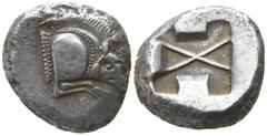 Lycia. ‘Predynastic’ period. Uncertain Dynast circa 520-460 BC. Stater AR 19mm., 8,98g. Forepart of boar right / Incuse square divided by large X, indentations on two sides. very fine Falghera 2; SNG 