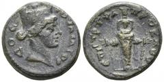 Lydia. Gordos-Iulia . Time of Marcus Aurelius AD 161-180. Bronze Æ 17mm., 3,60g. ΙΟΥΛΙΑ ΓΟΡ-ΔΟC, draped bust of Tyche right, wearing mural crown / ΕΠΙ CΤΡ Τ ΦΛ ΠΡΟΚΛΟΥ, statue of Artemis-Ephesia facin