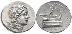 Lycia. Phaselis. Epixaris, magistrate 167-130 BC. Tetradrachm AR 29mm., 11,12g. Laureate Head of Apollo right / ΕΠΙΧΑΡΗΣ, Athena Promachos standing right on prow. extremely fine Heipp-Tamer Phaselis 3