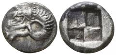 Greek Troas. Kebren circa 550-450 BC. Hemidrachm AR 11mm., 2,06g. Head of ram left / Quadripartite incuse square. good very fine SNG Ashmolean 1076-7 (obol); SNG Copenhagen 366 (obol); Klein 311-2 (tr