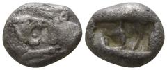 Greek Kings of Lydia. Sardeis. Kroisos 564-539 BC. Hekte AR 10mm., 1,63g. Confronted foreparts of lion right and bull left / Two incuse square punches of unequal size. very fine Berk 25; SNG Kayhan 10