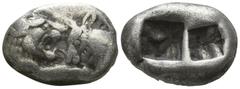 Greek Kings of Lydia. Sardeis. Kroisos 564-539 BC. Siglos AR 16mm., 5,18g. Confronted foreparts of lion and bull / Two square incuse punches. very fine SNG Kayhan 1025; SNG Ashmolean 762–71.