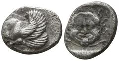 Greek Ionia. Klazomenai circa 480-400 BC. Triobol AR or Hemidrachm AR 12mm., 1,61g. Forepart of winged boar left / Gorgoneion within incuse square. very fine SNG Copenhagen 12 var. (diobol, boar right