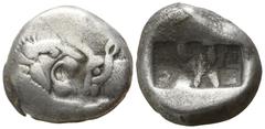 Greek Kings of Lydia. Sardeis. Kroisos 564-539 BC. Siglos AR 14mm., 5,25g. Confronted foreparts of lion and bull / Two square incuse punches. very fine SNG Kayhan 1025; SNG Ashmolean 762–71.
