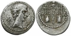Roman Provincial Lycia. Masikytes. Augustus 27-14 BC. Drachm AR 19mm., 3,09g. Λ-Y, bare head right / M-A, upright branch between two lyres; above, owl standing facing. very fine Troxell, Lycian league