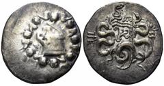 Greek Mysia. Pergamon circa 133-67 BC. Cistophoric Tetradrachm AR 27mm., 12,44g. Basket (cista mystica) from which snake coils; around, ivy wreath with fruits / Two snakes coiled around a bow case; be