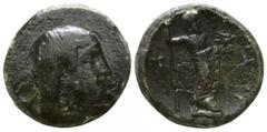 Greek Lydia. Uncertain mint. Gamerses, Satrap of Lydia circa 380-360 BC. Bronze Æ 13mm., 2,18g. Youthful head right / ΓAMEPΣOY, Zeus standing right, holding eagle; star to left. very fine Klein 563; W