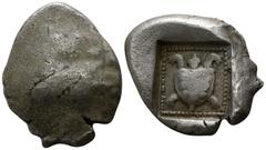 Greek Dynasts of Lycia. Uncertain mint. Uncertain Dynast circa 490-430 BC. 'Protodynastic' period.. Stater AR 21mm., 9,10g. Boar charging left or standing right / Tortoise within pelleted linear squar