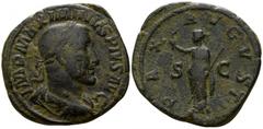 Roman Imperial Maximinus I Thrax AD 235-238, Struck AD 235. Rome Sestertius Æ 32mm., 19,62g. IMP MAXIMINVS PIVS AVG; laureate, draped and cuirassed bust of Maximinus to right / PAX AVGVSTI; Pax standi