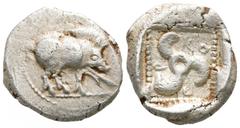 Greek Dynasts of Lycia. Kuprilli or Kubernis circa 470-440 BC. 1/3 Stater AR 12mm., 2,34g. Boar walking to right on ground line / KO-Π-Ρ, triskeles, all in dotted square within incuse square. very fin