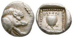 Greek Dynasts of Lycia. Uncertain mint. Uncertain Dynast circa 490-430 BC. 'Protodynastic' period.. 1/6 Stater AR 10mm., 1,56g. Boar standing right, short pelleted line to upper right / Tortoise withi