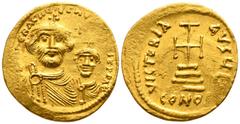 Byzantine Heraclius with Heraclius Constantine AD 610-641. Byzantine Solidus AV 18mm., 4,47g. ddNN HЄRACLIUS ЄT (HЄRA CONST PP AVG), crowned busts of Heraclius on left and Heraclius Constantinus on ri